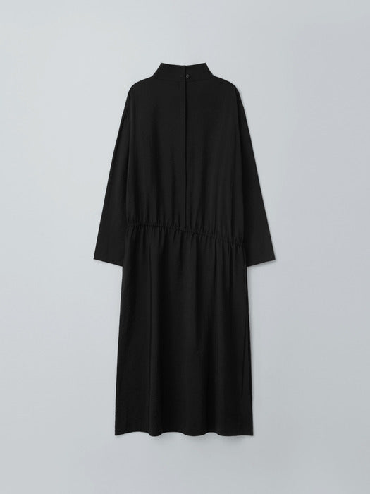 [moia] mock neck shirring dress (black)