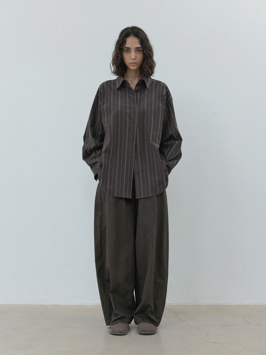 [moia] stripe shirt (soil brown)