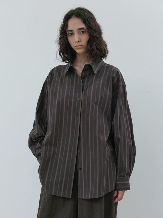 [moia] stripe shirt (soil brown)