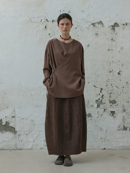 [moia] cowl wrap blouse (brown)