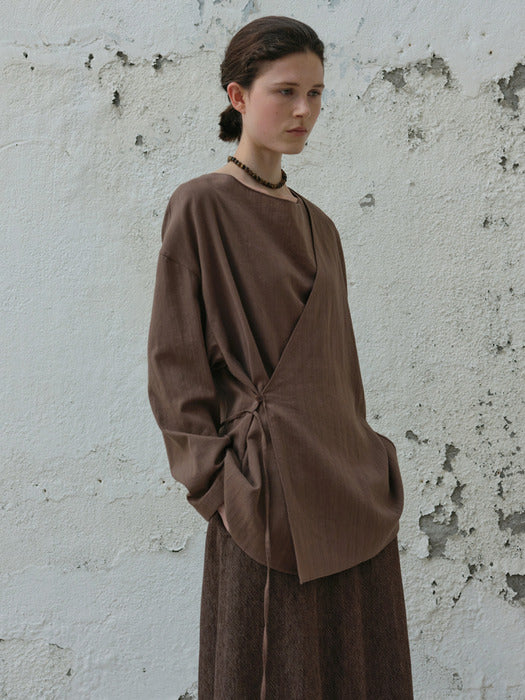 [moia] cowl wrap blouse (brown)