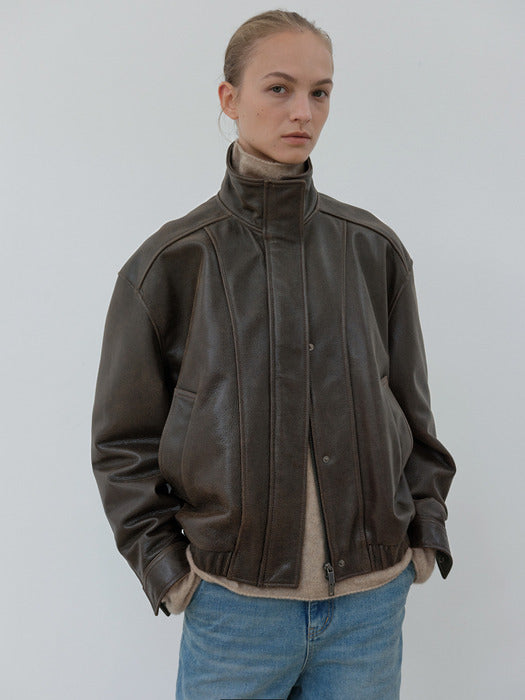 [moia] vintage leather jumper (brown)