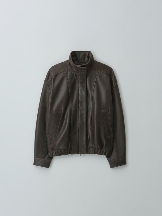[moia] vintage leather jumper (brown)