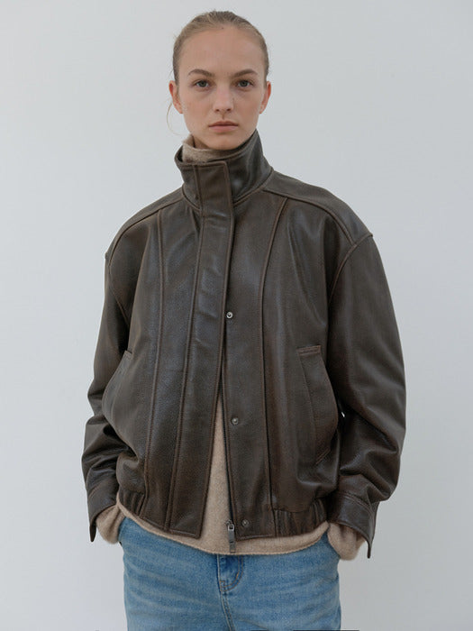 [moia] vintage leather jumper (brown)