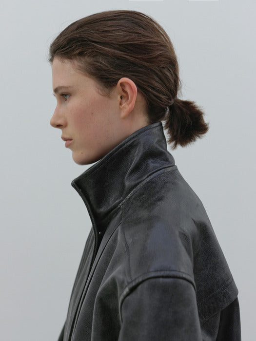 [moia] vintage leather jumper (black)