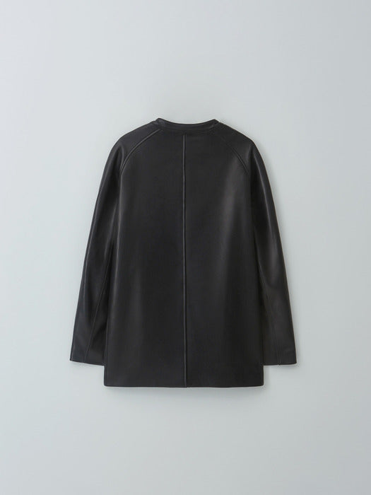[moia] leather half coat (black)