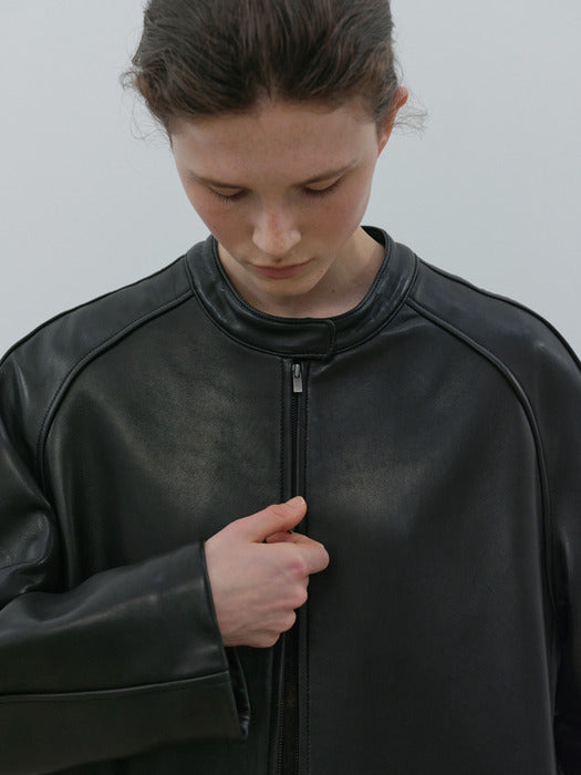 [moia] leather half coat (black)