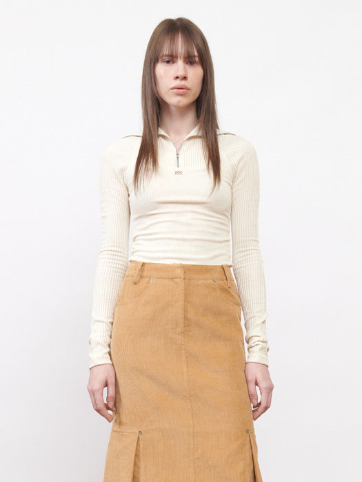 Kijun Corduroy Half Zip-Up Top Ivory