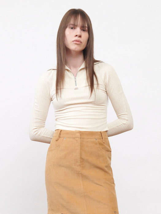 Kijun Corduroy Half Zip-Up Top Ivory