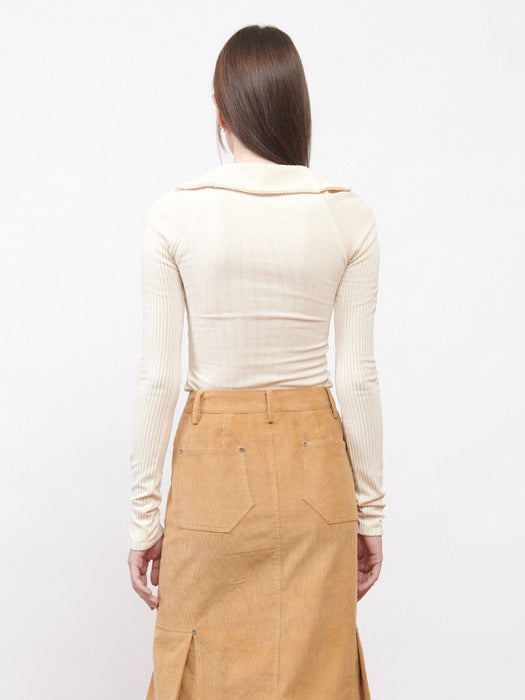 Kijun Corduroy Half Zip-Up Top Ivory
