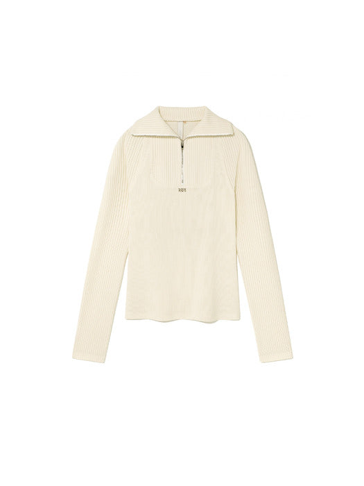 Kijun Corduroy Half Zip-Up Top Ivory