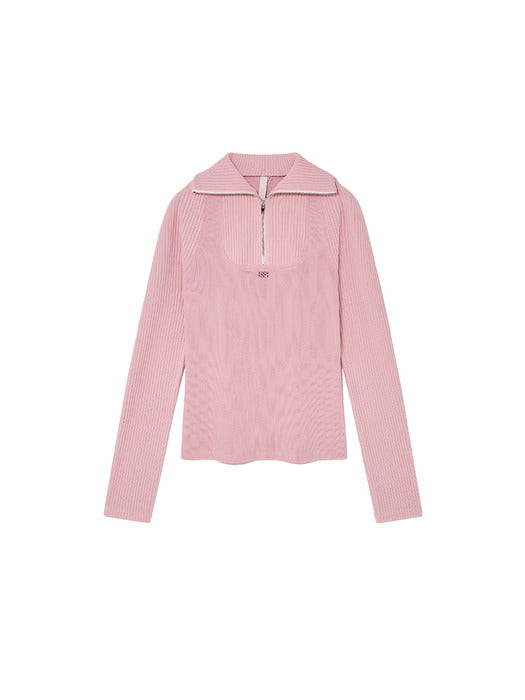 [KIJUN] Corduroy Half Zip-Up Top Pink