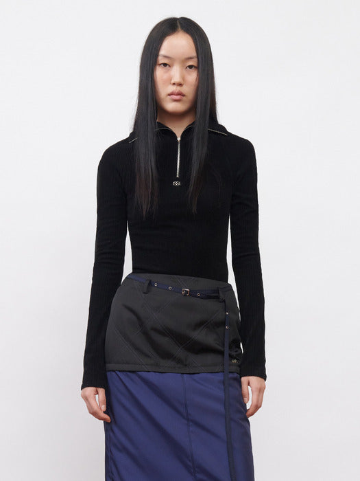 Kijun Corduroy Half Zip-Up Top Black