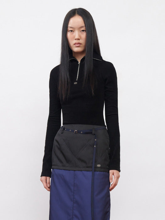 Kijun Corduroy Half Zip-Up Top Black