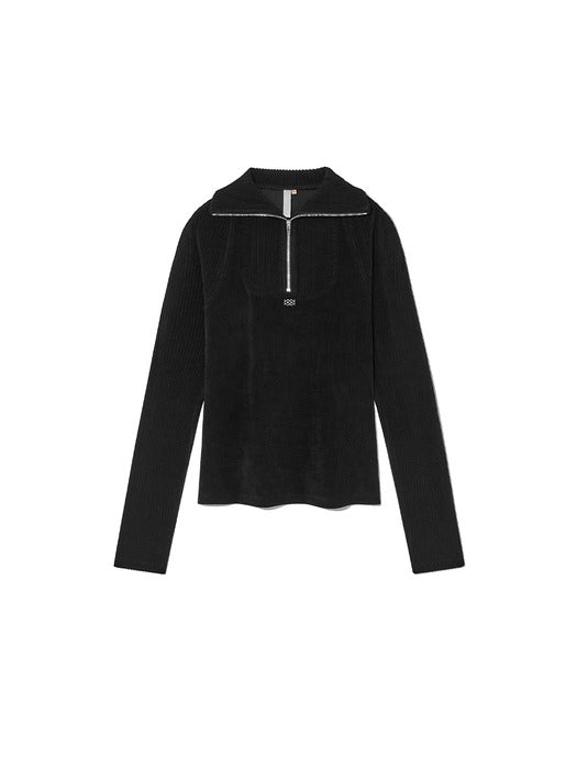 Kijun Corduroy Half Zip-Up Top Black