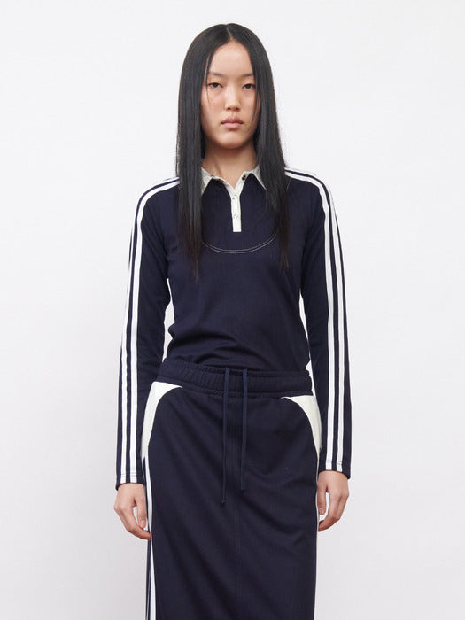 [KIJUN] Football Long Sleeve Jersey Polo Navy Ivory