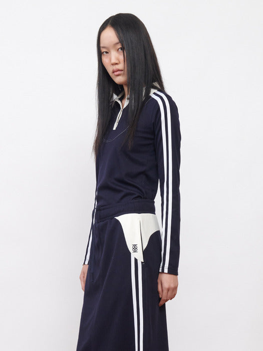 [KIJUN] Football Long Sleeve Jersey Polo Navy Ivory