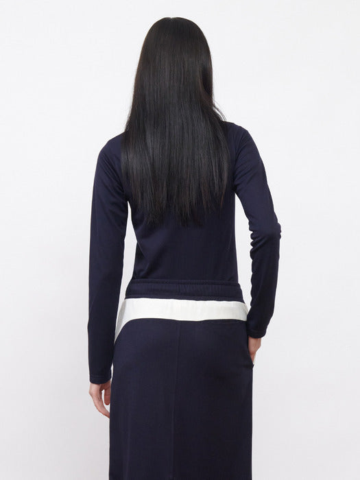 [KIJUN] Football Long Sleeve Jersey Polo Navy Ivory
