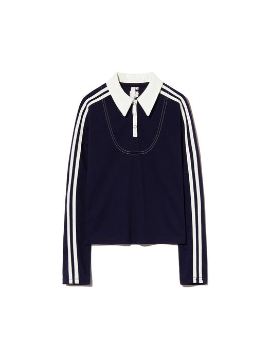 [KIJUN] Football Long Sleeve Jersey Polo Navy Ivory