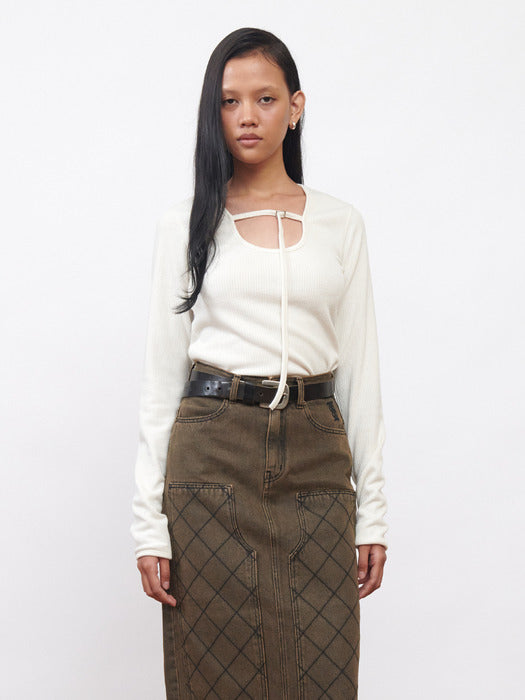 Kijun Belted U-Neck Top Ivory