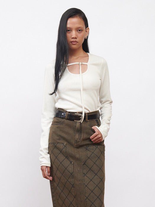 Kijun Belted U-Neck Top Ivory