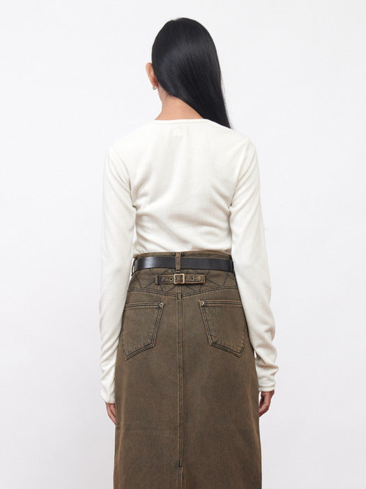 Kijun Belted U-Neck Top Ivory