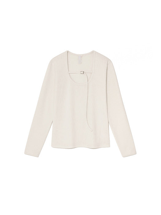 Kijun Belted U-Neck Top Ivory
