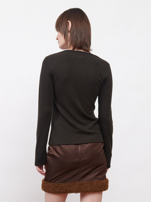 Kijun Belted U-Neck Top Dark Brown