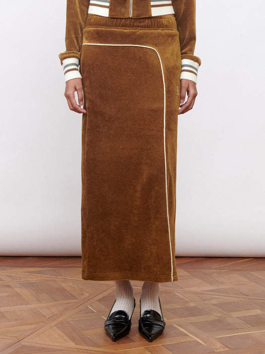 Kijun Velour Long Skirt Brown