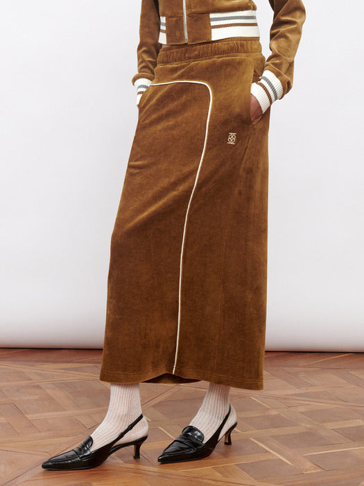 Kijun Velour Long Skirt Brown