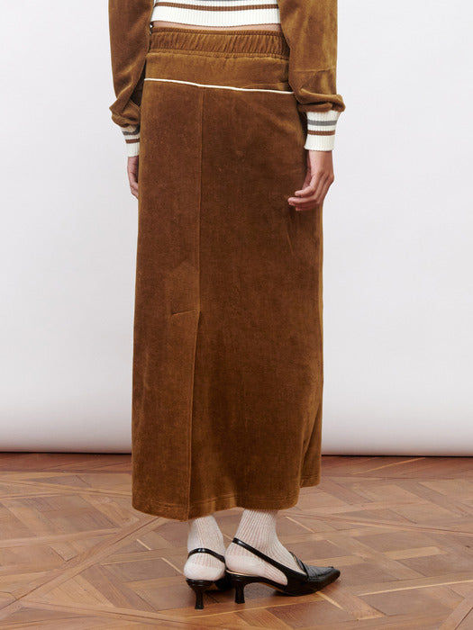 Kijun Velour Long Skirt Brown