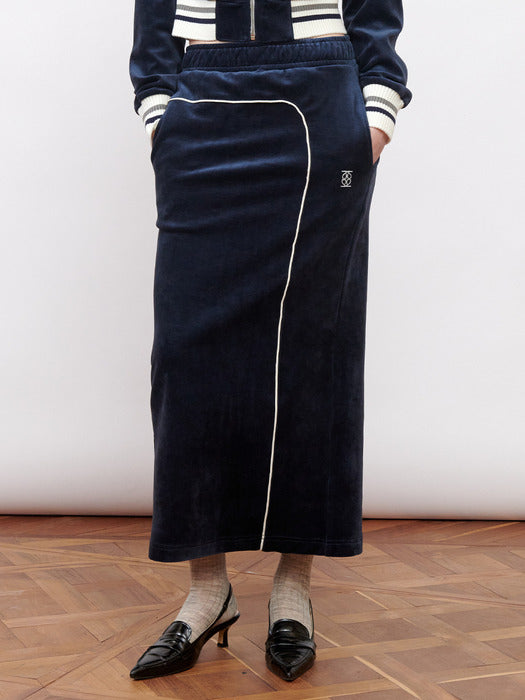 Kijun Velour Long Skirt Navy