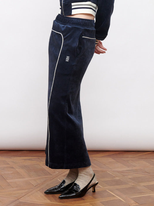 [KIJUN] Velour Long Skirt Navy