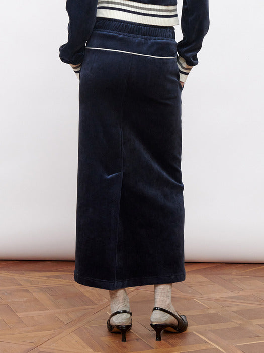 [KIJUN] Velour Long Skirt Navy