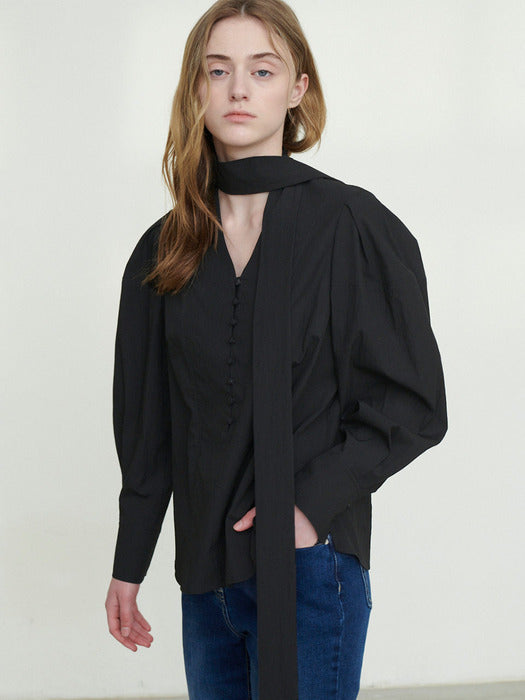 Loeuvre Tie Puff Sleeve Blouse