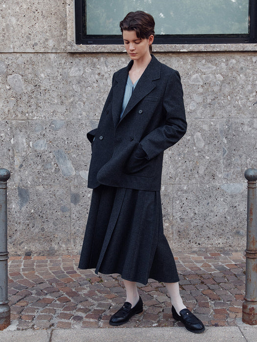 [loeuvre] Wool Blended Pintuck Flared Skirt SW4AS861-13