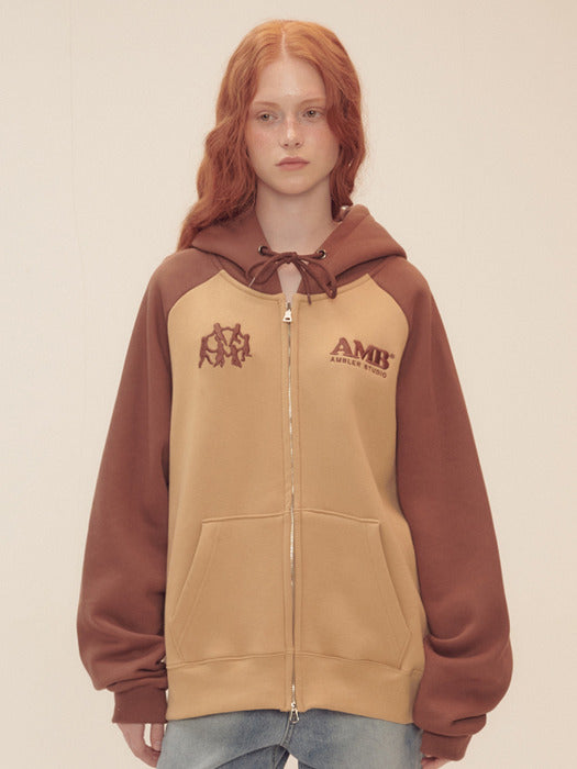 [ambler] Round and round zip-up Hoodie Zip-UP AZIP703 (Brown)