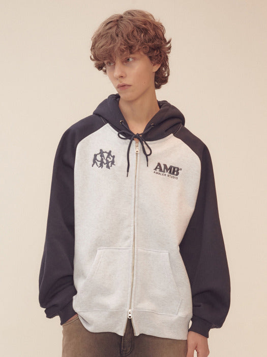 [ambler] Round and round zip-up Hoodie Zip-UP AZIP703 (Navy)