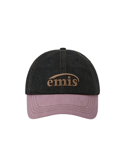 Emis Washed Denim Ball Cap-Gray/Pink