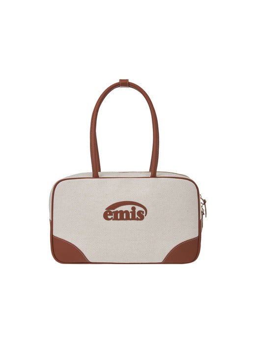 [emis] CANVAS LEATHER TOTE BAG-BROWN