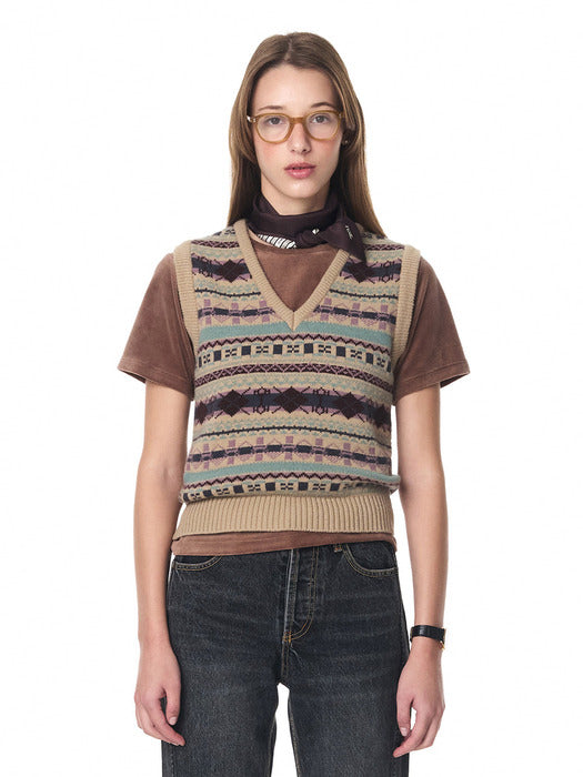 24FW NORDIC V-NECK KNIT VEST (BEIGE)