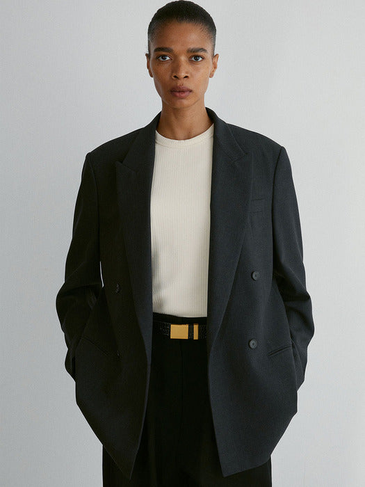 [recto] VERDI DOUBLE BREASTED TAILORED JACKET (CHARCOAL GREY)