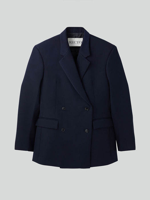 [recto] WOOL BLEND DOUBLE BREASTED TAILORED JACKET (DARK NAVY)