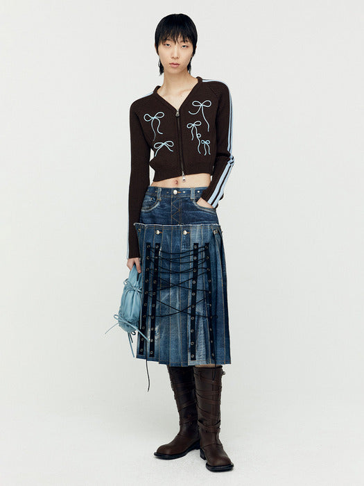 [andersson bell] RIBBON EMBROIDERY KNIT CARDIGAN atb1197w(BLUE)