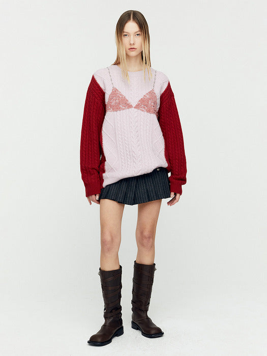 [andersson bell] LACE LINGERIE BOYFRIEND-FIT KNIT atb1183w(PINK)