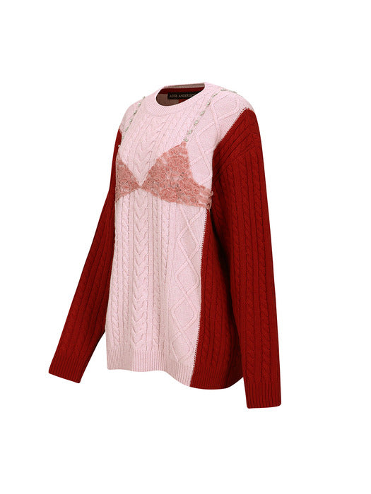 [andersson bell] LACE LINGERIE BOYFRIEND-FIT KNIT atb1183w(PINK)
