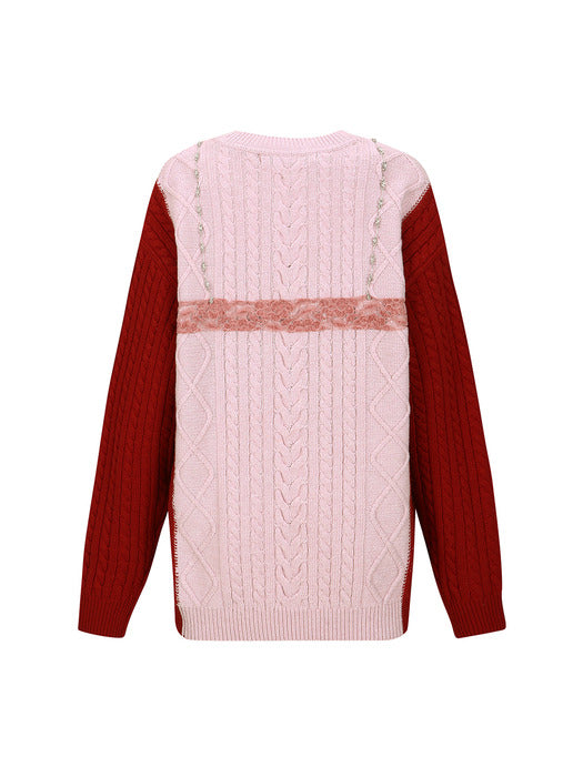 [andersson bell] LACE LINGERIE BOYFRIEND-FIT KNIT atb1183w(PINK)