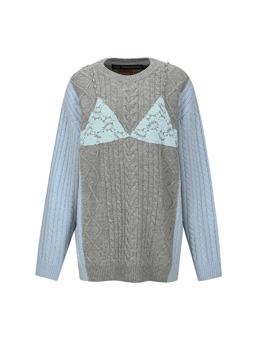 [andersson bell] LACE LINGERIE BOYFRIEND-FIT KNIT atb1182w(GREY)