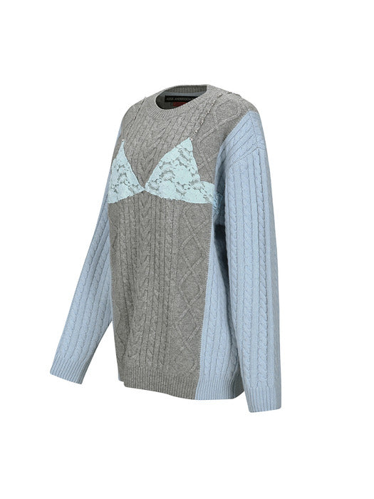 [andersson bell] LACE LINGERIE BOYFRIEND-FIT KNIT atb1182w(GREY)