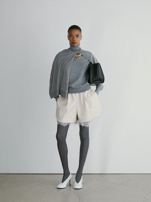 [recto] GRETA FAUX LEATHER LACE TRIMMING SHORTS (2COLORS)